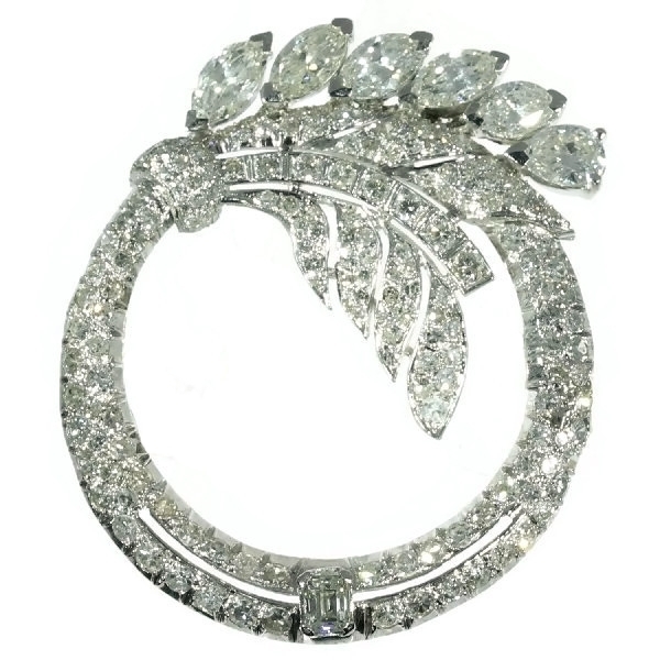 Truly magnificent Art Deco platinum diamond ring brooch